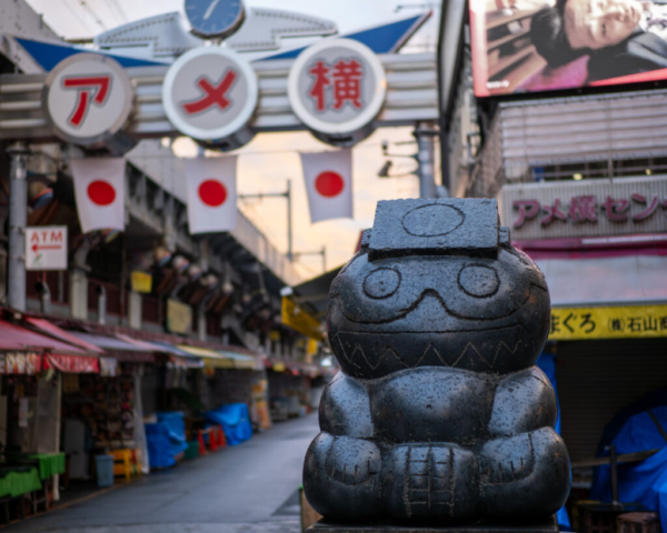Japan5-Jan07-10 Alternative view showing the Ameyoko mascot, Ueno, Tokyo