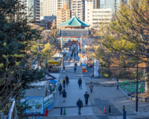 Japan5-Jan08- 3 The view towards Bentendo Temple, Ueno park, Tokyo